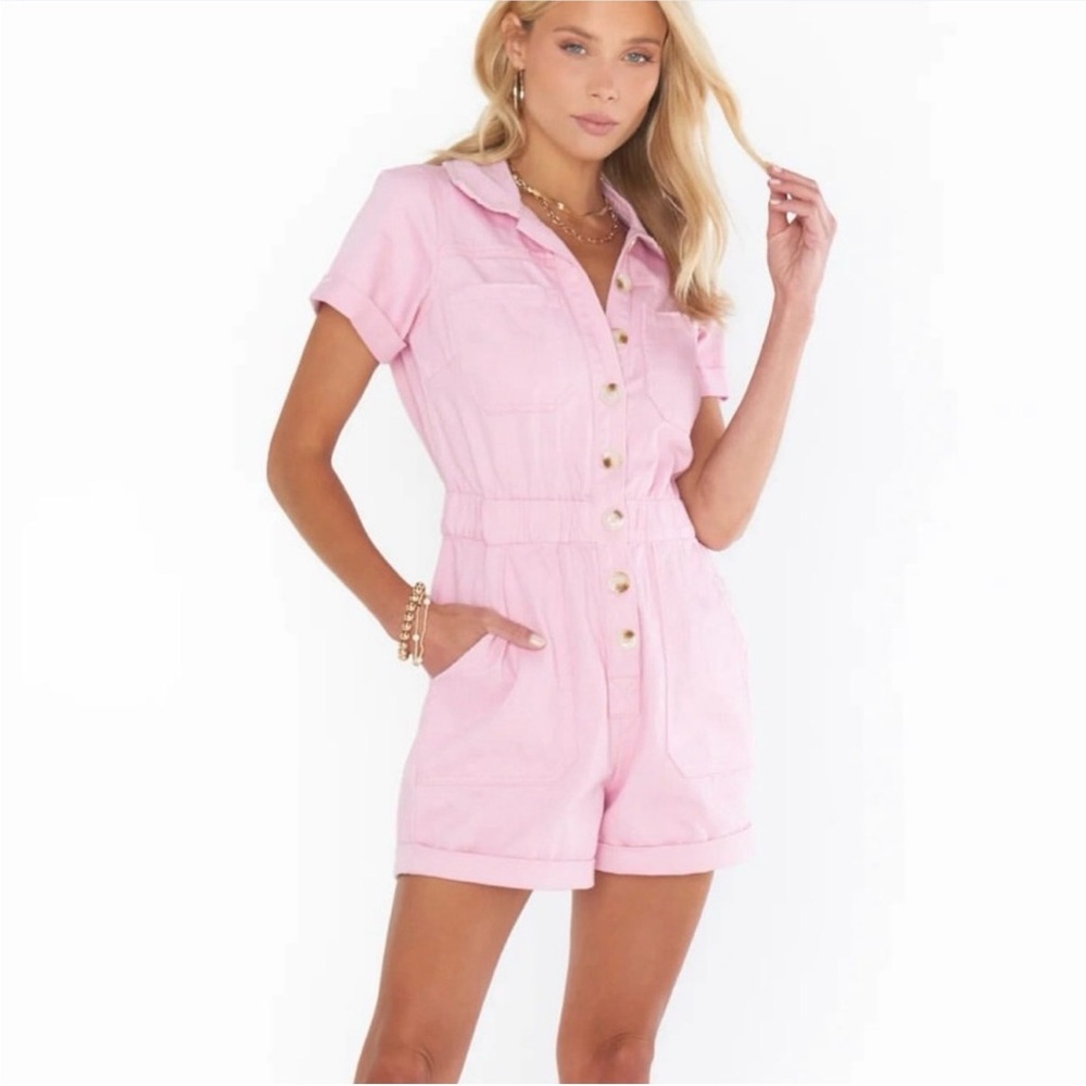 Show me your Mumu -Cannon Romper- Pink Button-Up Jumpsuit